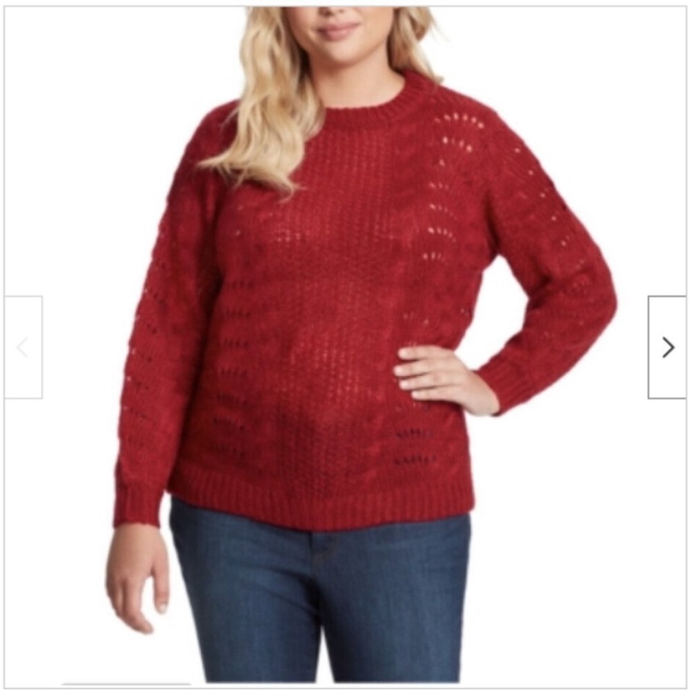 NWT Jessica Simpson Hazel Pointelle Sweater Lipstick Red Plus Size 2x New